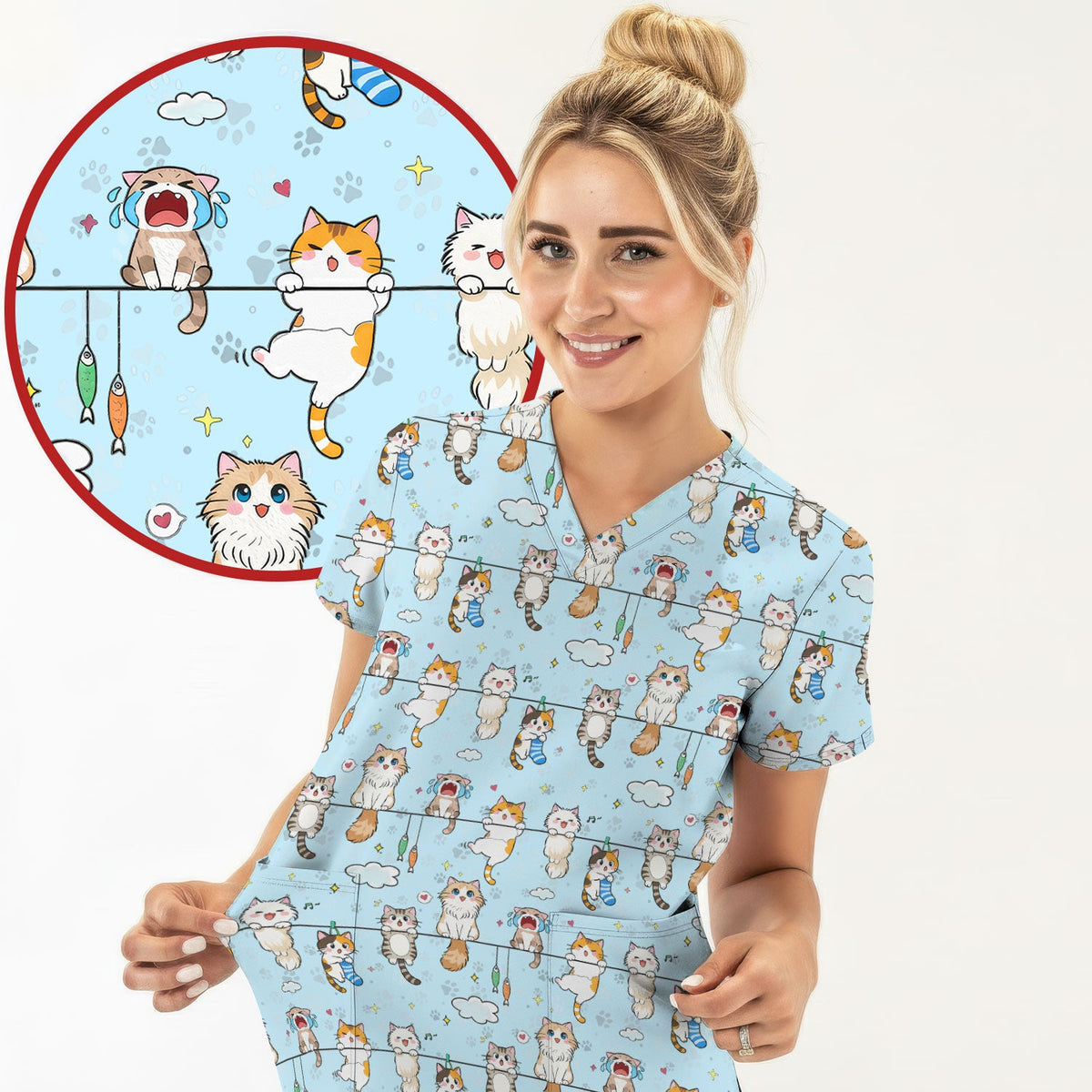 Cats With Cute Expressions Nurse Scrub Top