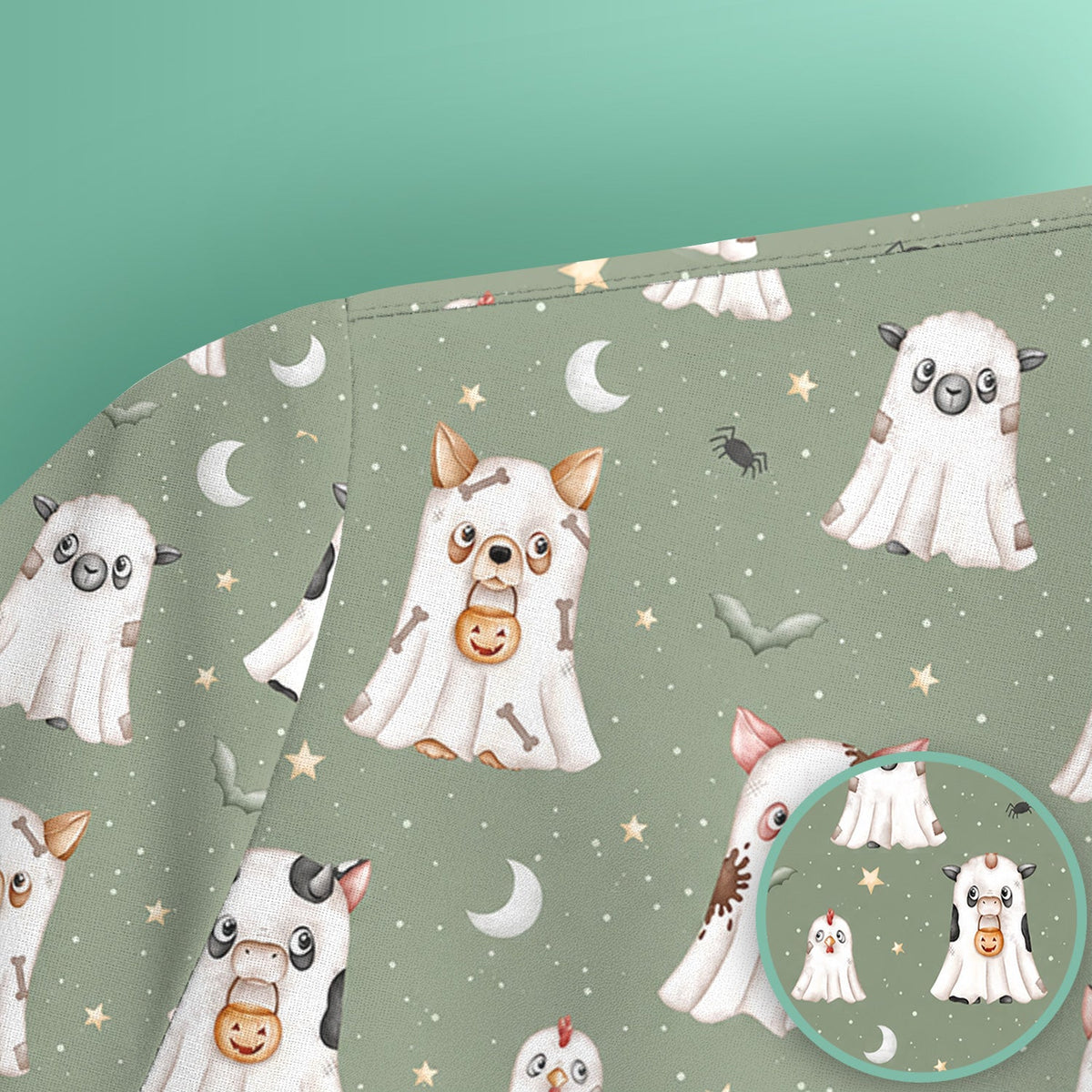 Spooky Farm Animal Ghost Nurse Scrub Top