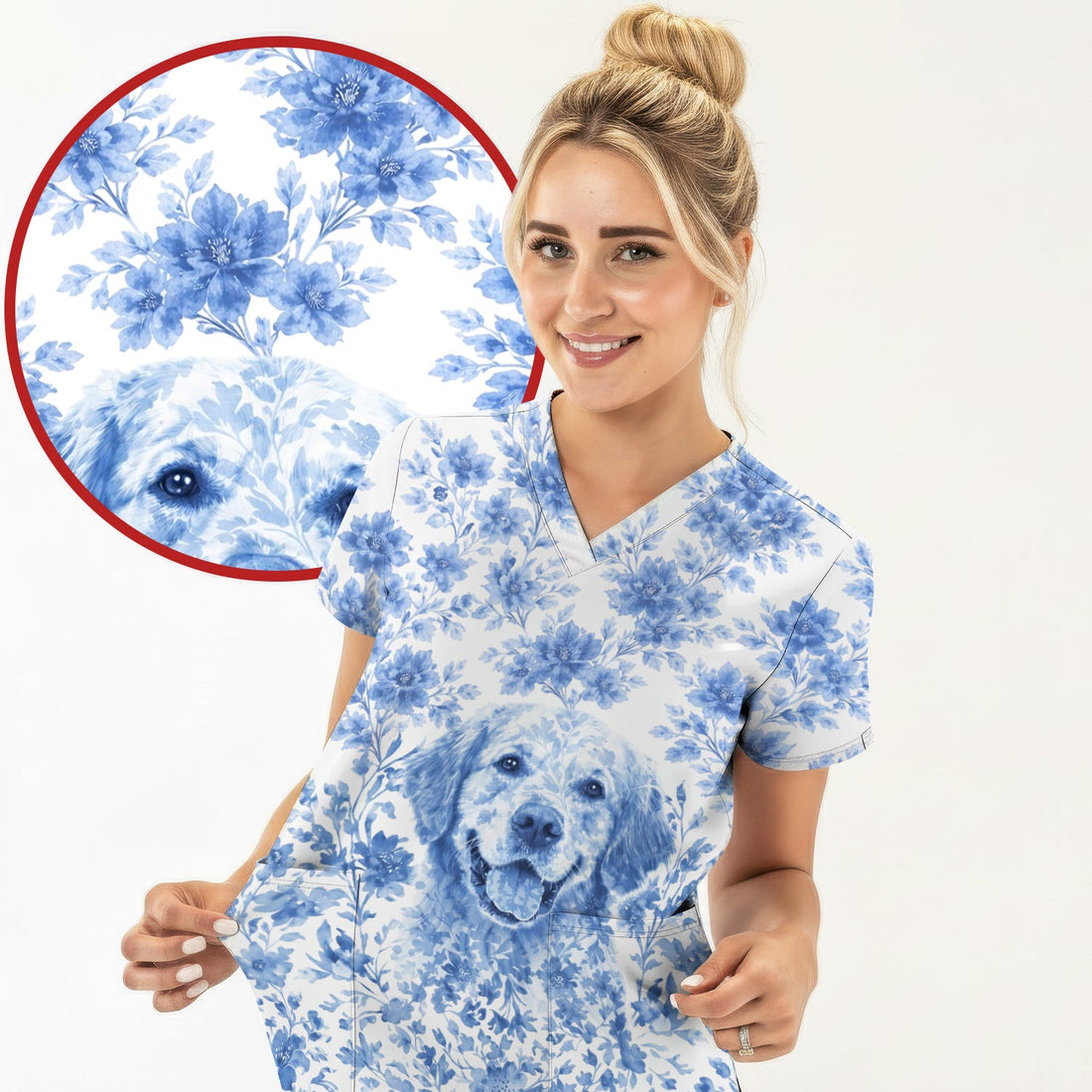 Personalized Pet Photo Floral Scrub Top
