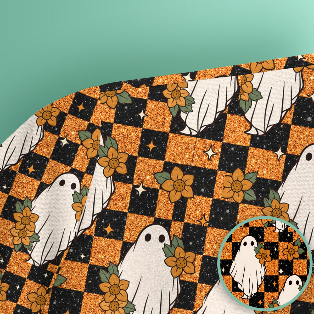 Spooky Ghost Checkerboard Nurse Scrub Top