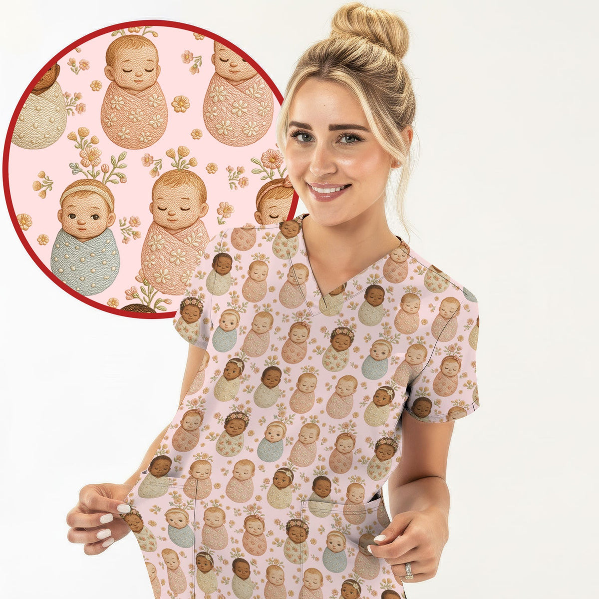 Sweet Newborn Baby Floral Nurse Scrub Top