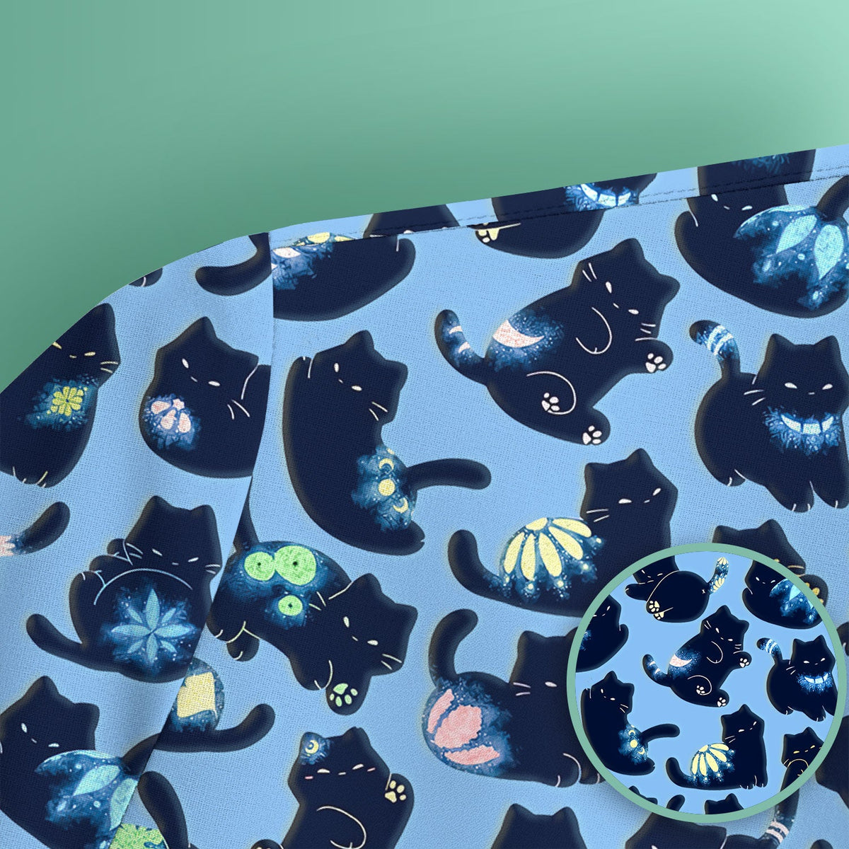 Midnight Black Cat Nurse Scrub Top