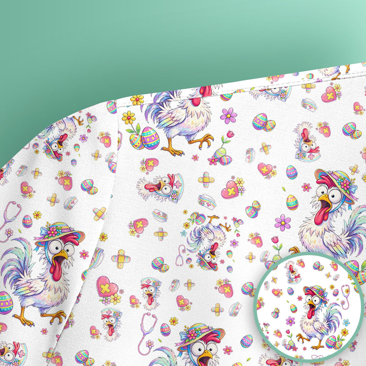 Funny Easter Nurse Chicken Pattern Scrub Top, Comfortable Scrubs for Nurses