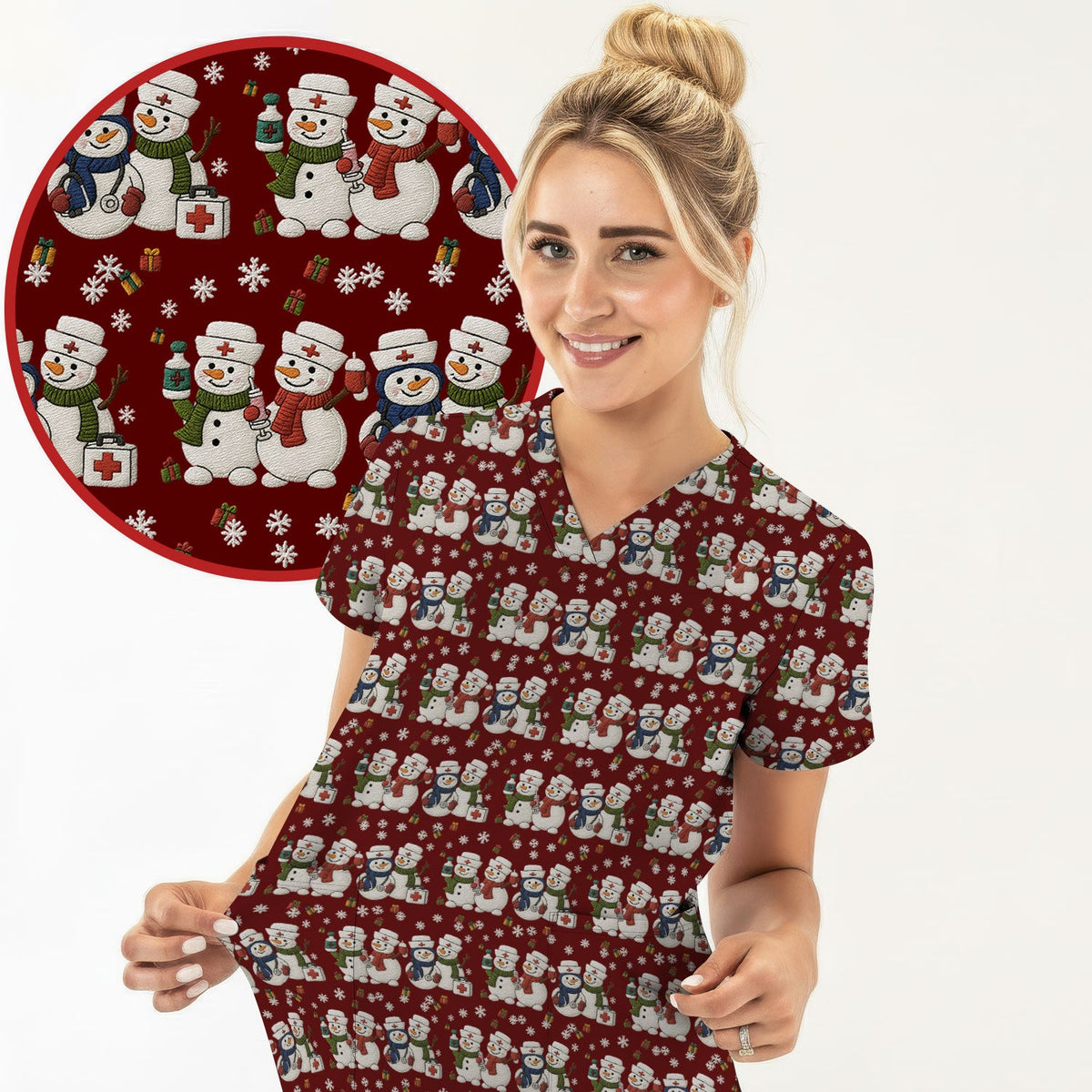 Snowman Nurse Scrub Top - Christmas Gift