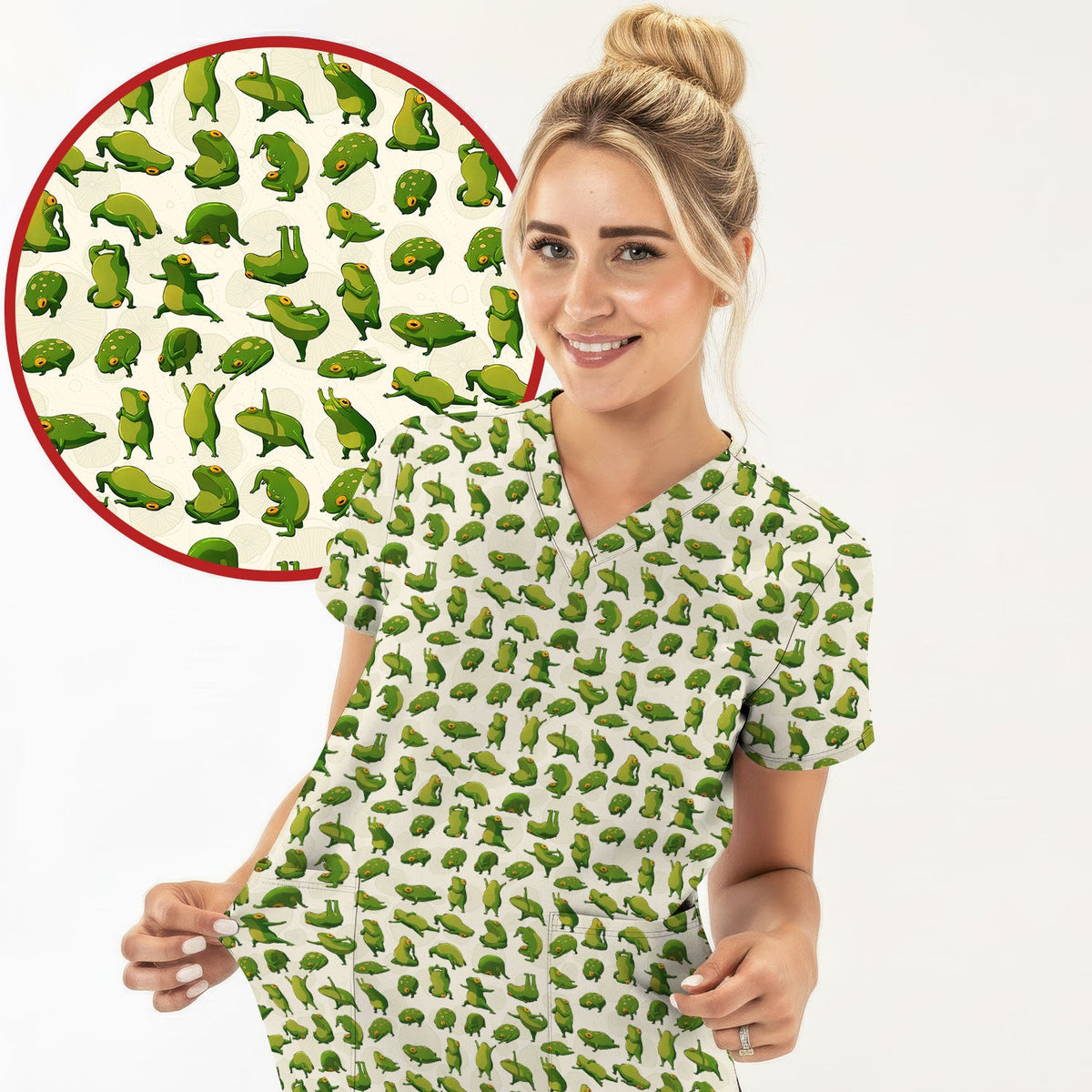 Frog Cartoon Nurse Scrub Top