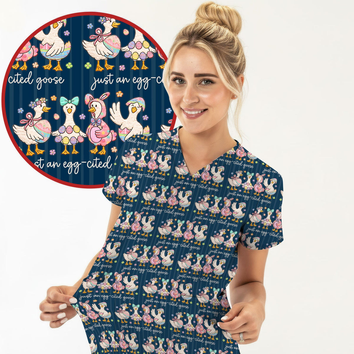 Easter Goose Egg Nurse Scrub Top