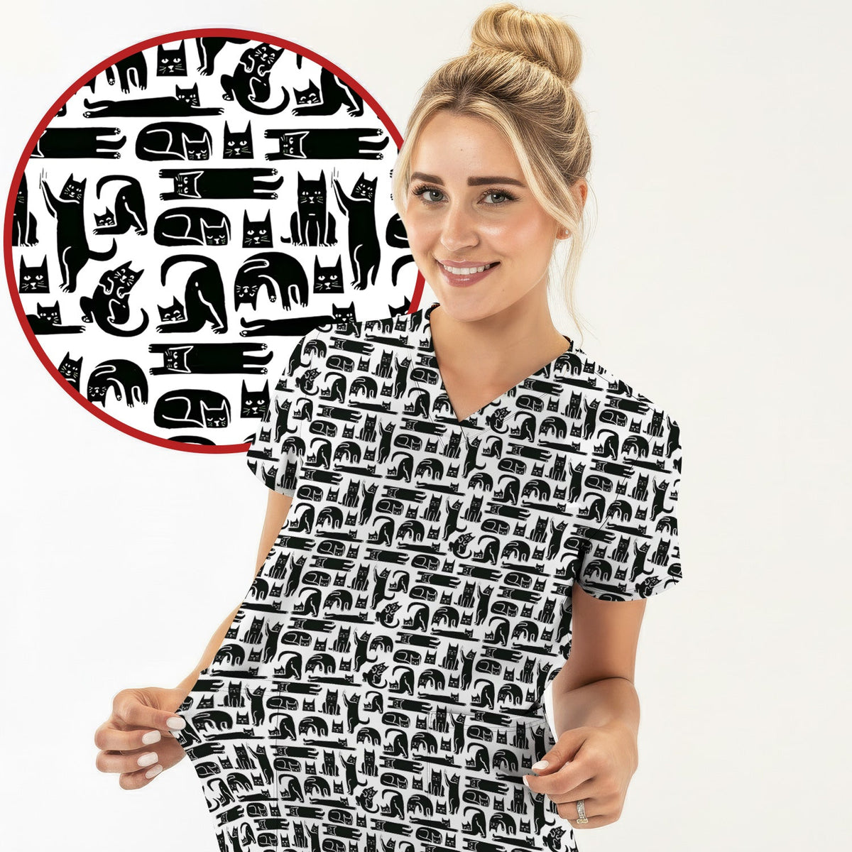 Funny Cat Poses Nurse Scrub Set