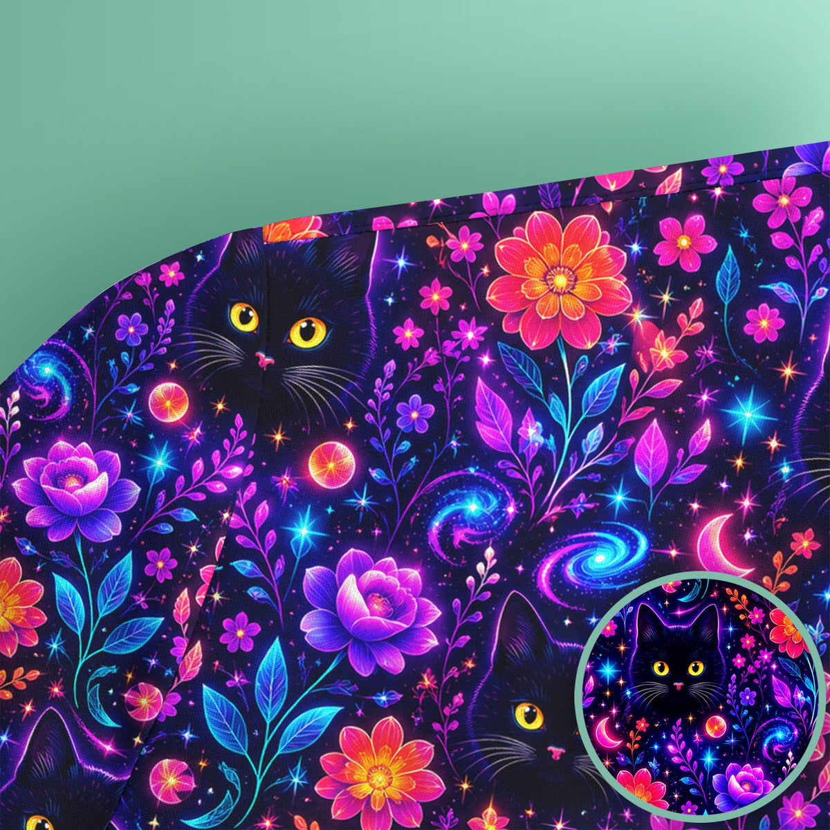 Galaxy Black Cat Floral Nurse Scrub Top