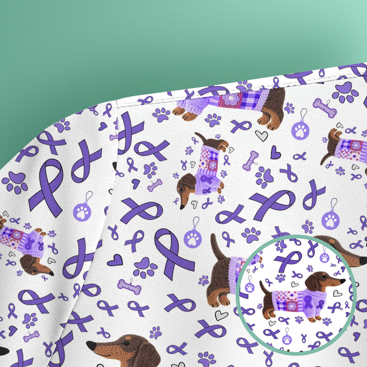Purple Ribbon Dachshund Nurse Scrub Top