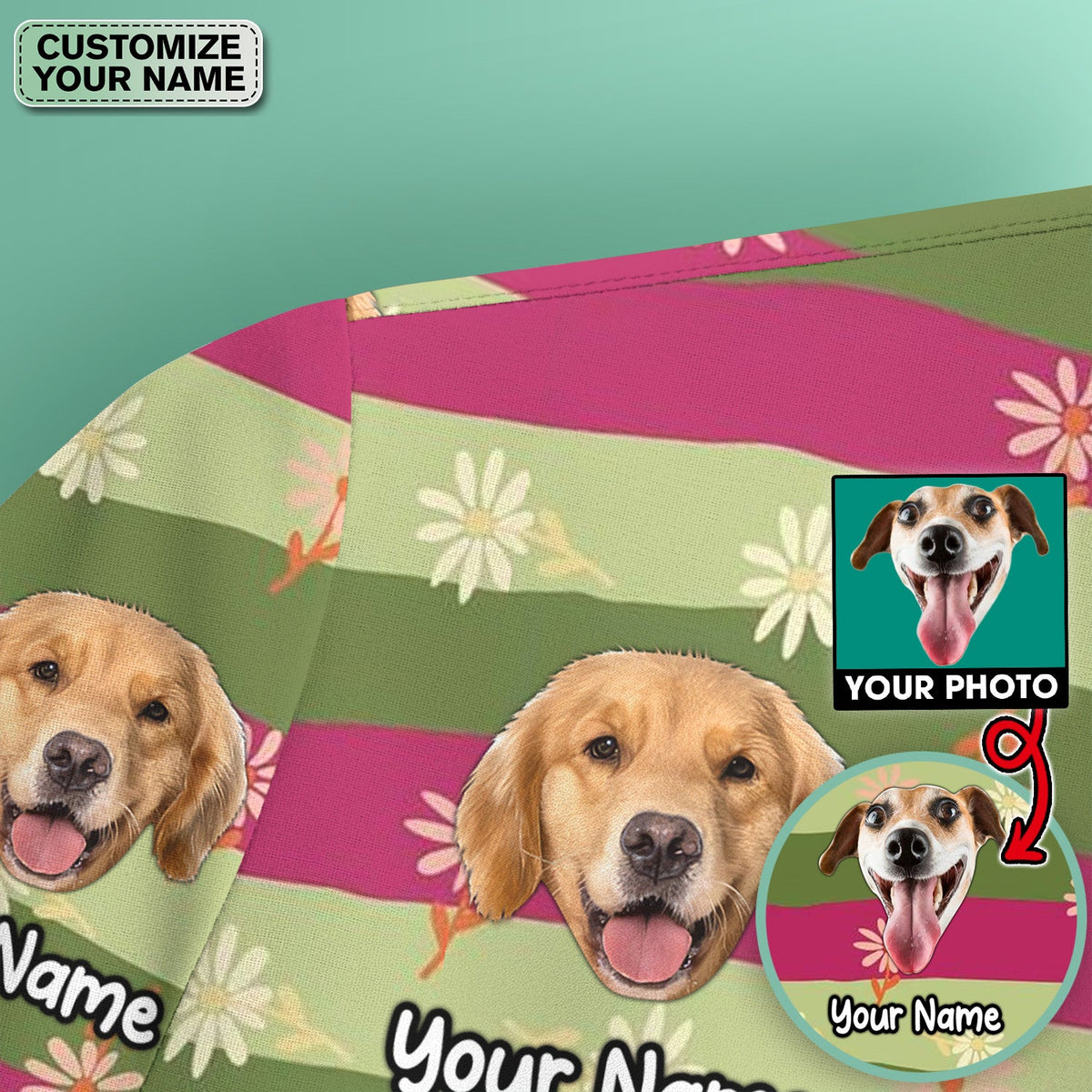 Personalized Dog Photo Spring Stripes Nurse Scrub Top