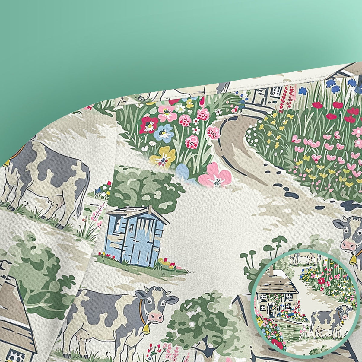 Countryside Cows Cottage Garden Nurse Scrub Top
