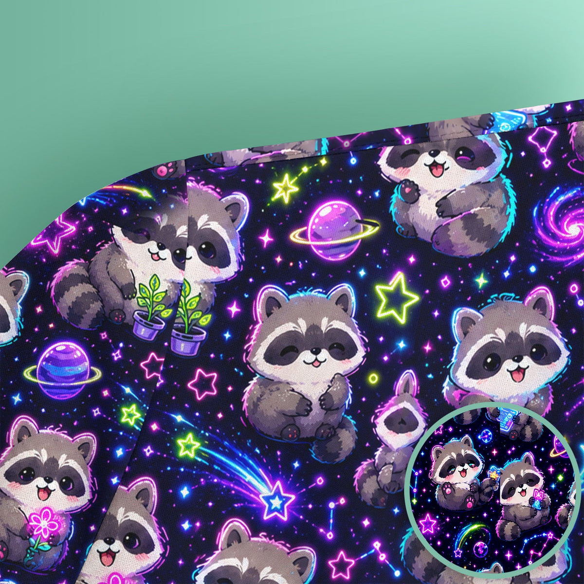 Neon Galaxy Raccoon Space Nurse Scrub Top