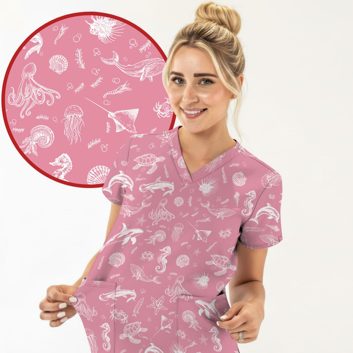Marine Sea Life Nurse Scrub Top