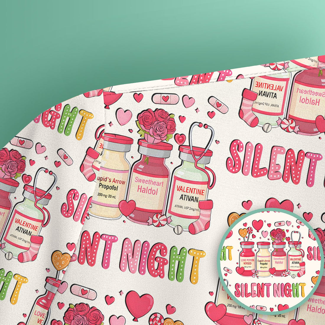 Valentine Silent Night Love Nurse Scrub Top