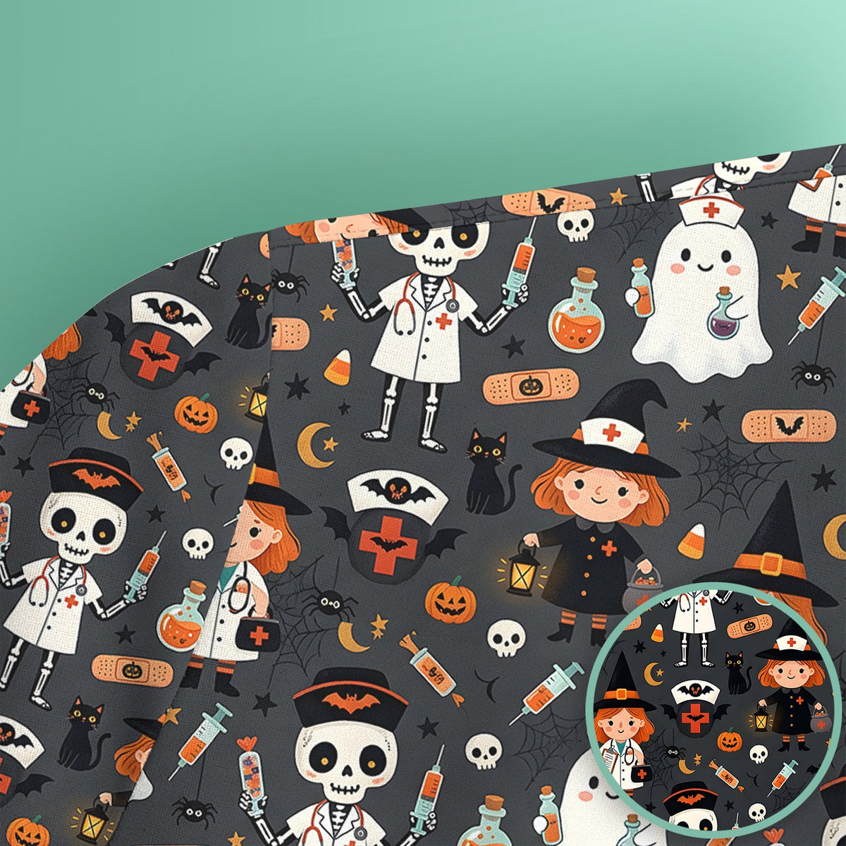 Witch Skeleton Nurse Scrub Top - Halloween Gift