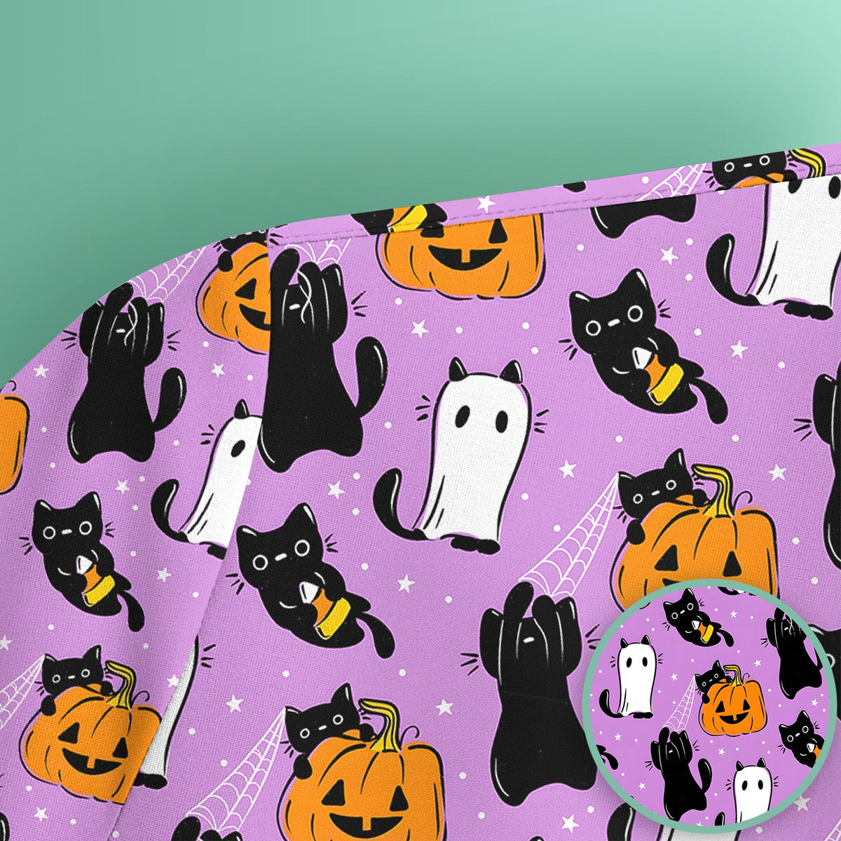 Purple Halloween Black Cat Nurse Scrub Top