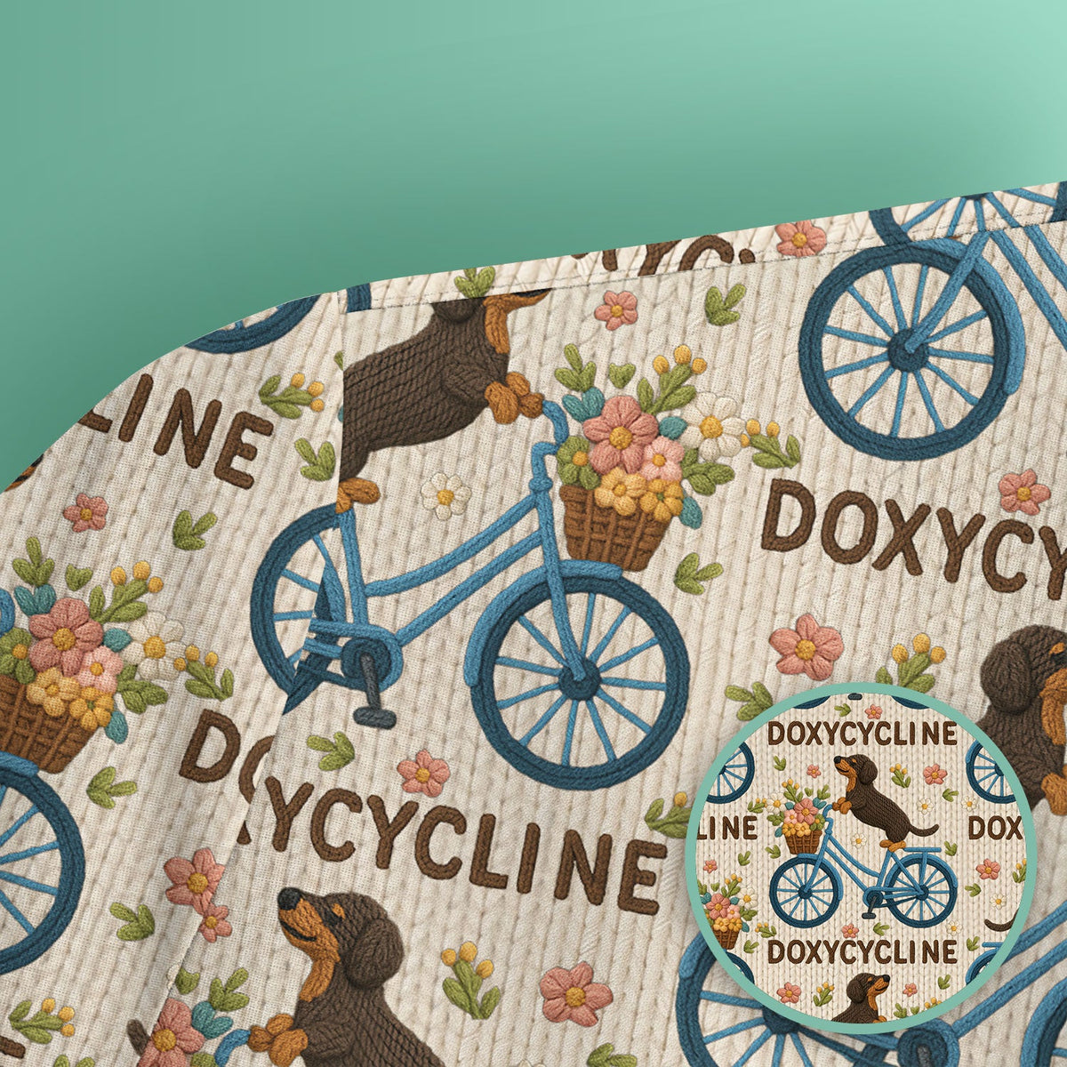 Doxycycline Pharmacy Pun Scrub Top - Dachshund on Bicycle Pharmacists Shirt - Veterinary Technicians Gift