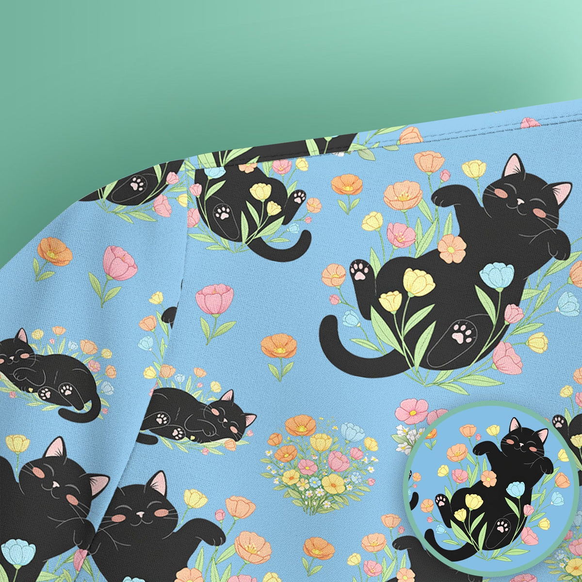 Cats Cute Poses Floral Nurse Scrub Top