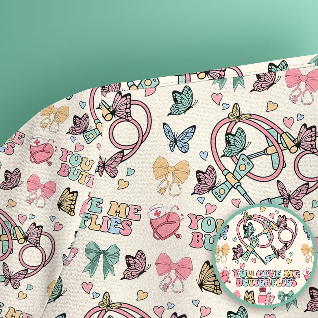 Butterfly Heart Nurse Scrub Top - Valentines Day Gift