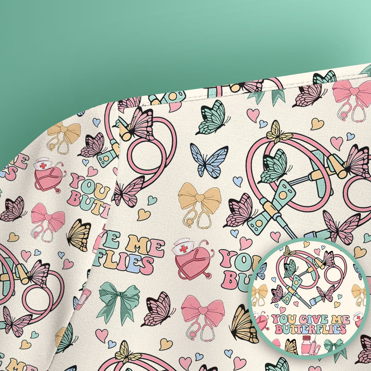 Butterfly Heart Nurse Scrub Top - Valentines Day Gift