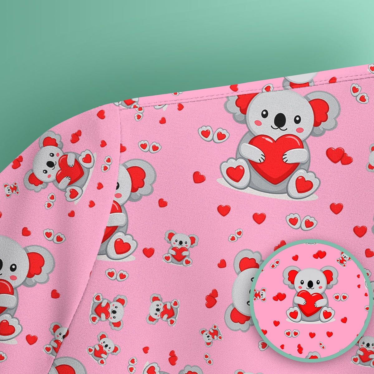 Valentine Cute Koala Heart Pattern Nurse Shirt, Comfortable Scrubs for Nurses