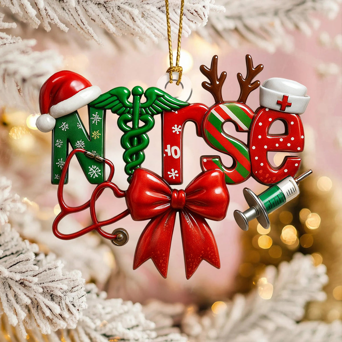 Stethoscope Syringe Nurse Ornament - Christmas Gift