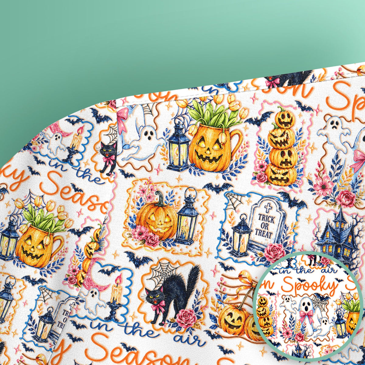 Spooky Pumpkin Ghost Pattern Nurse Scrub Top