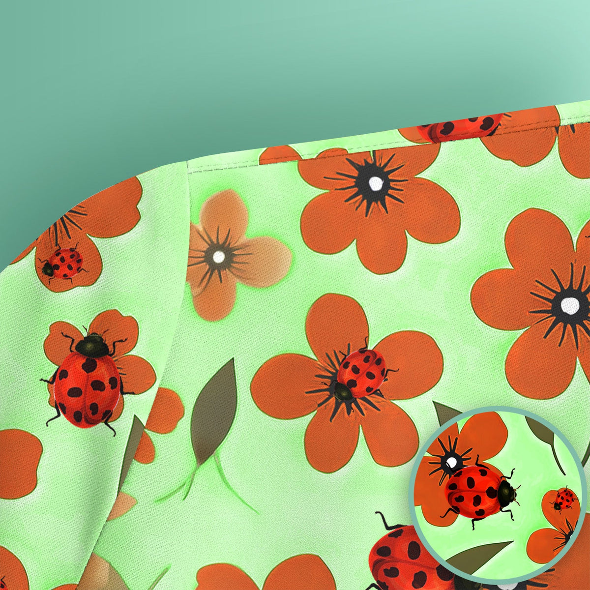 Ladybug Orange Floral Garden Nurse Scrub Top