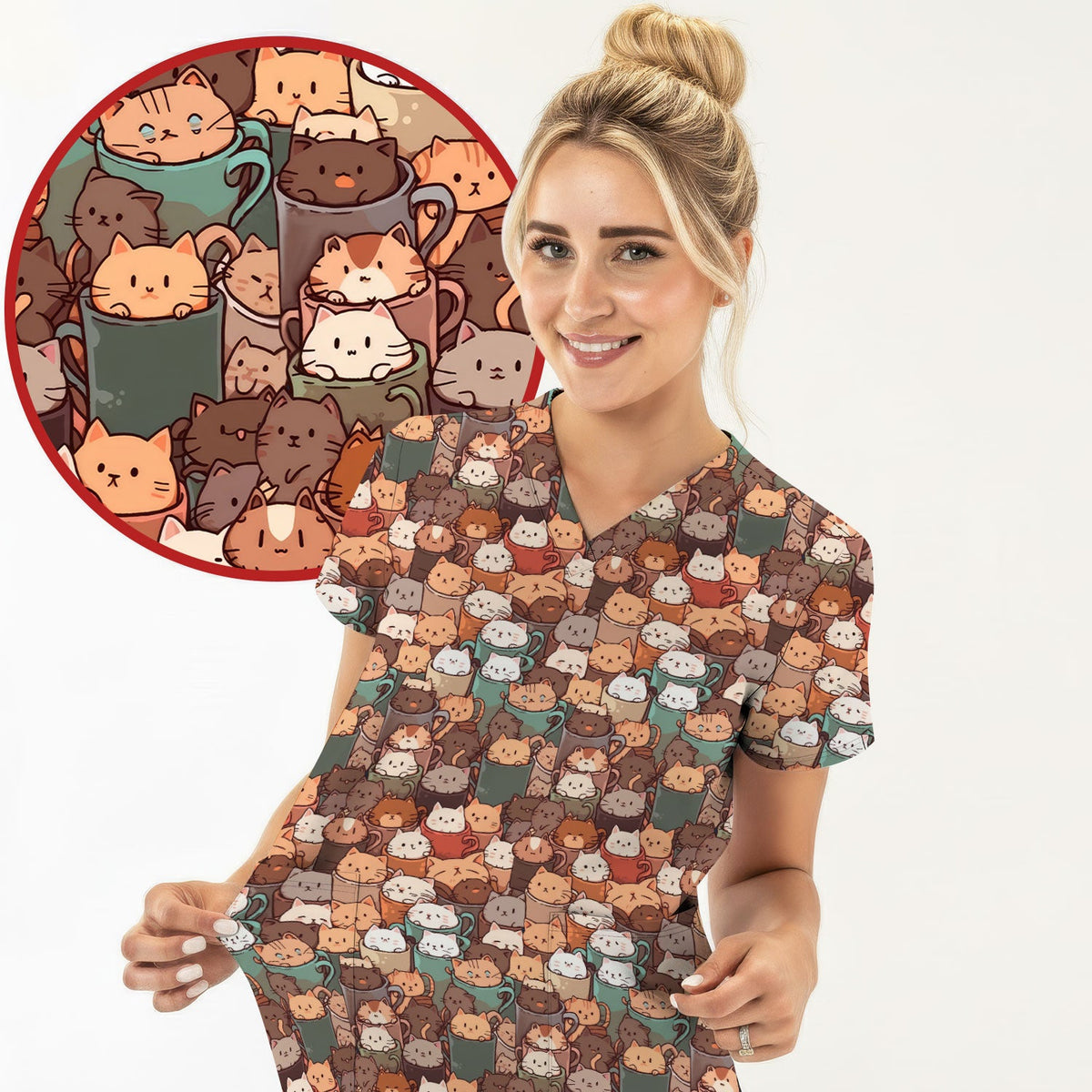 Kittens in Mug Nurse Scrub Top