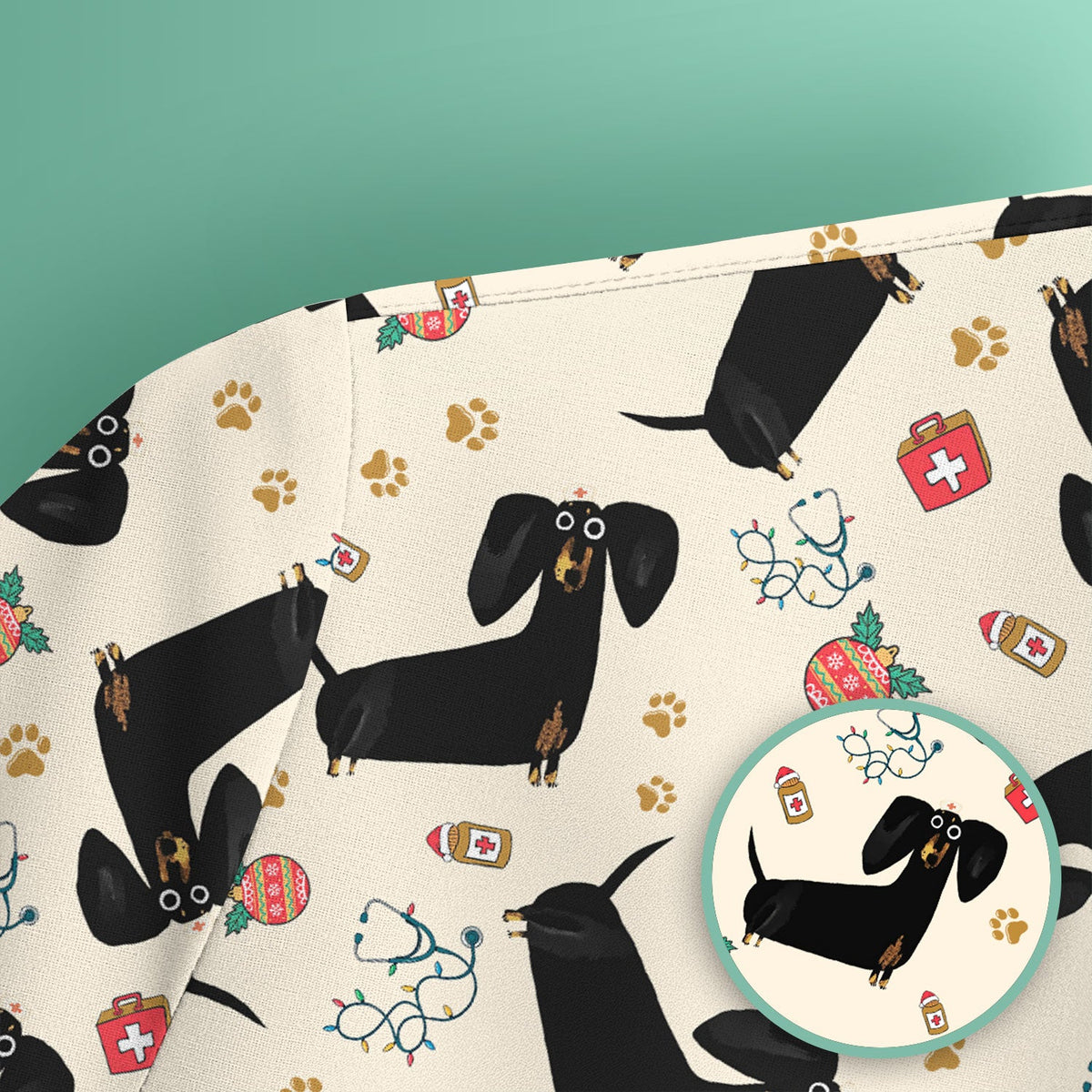 Black Dachshund Nurse Scrub Top - Gift For Dog Lover