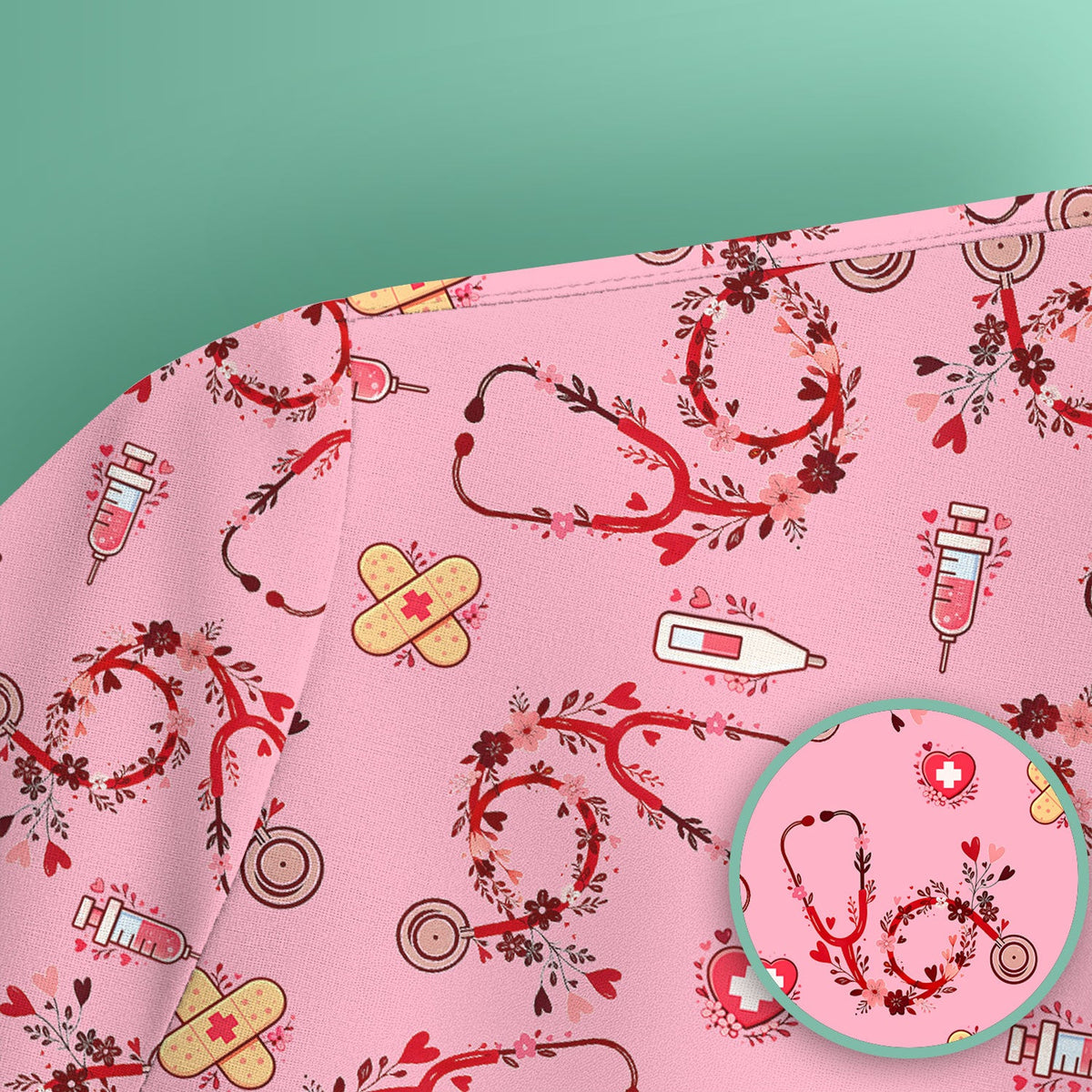 Heart Stethoscope Nurse Scrub Top