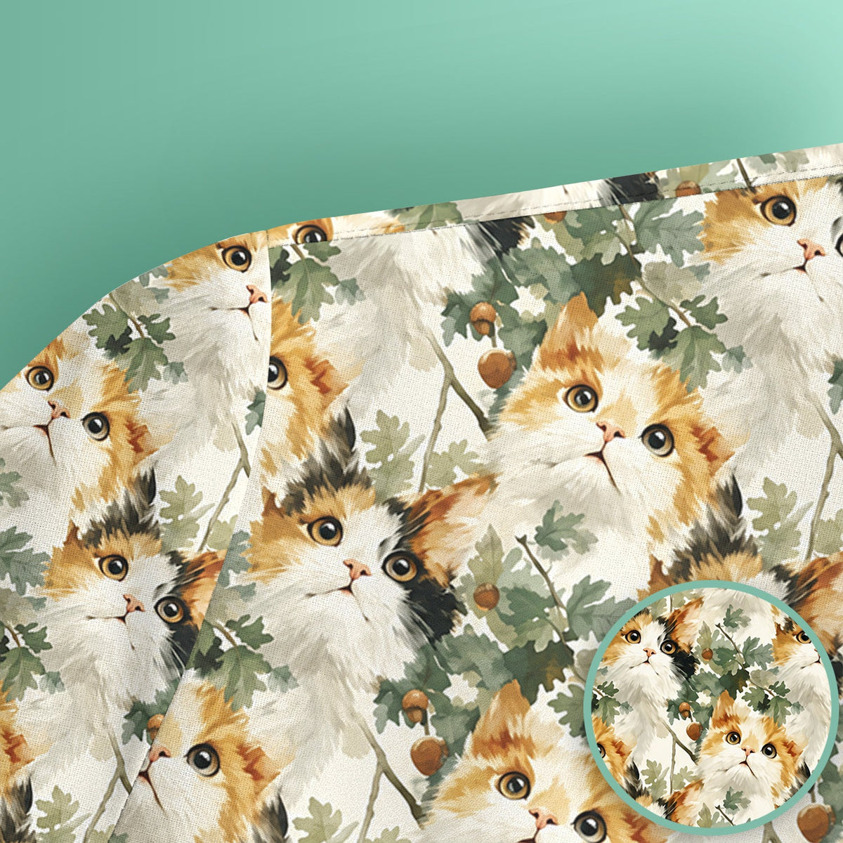 Fluffy Calico Cat Oak Leaves Nurse Scrub Top