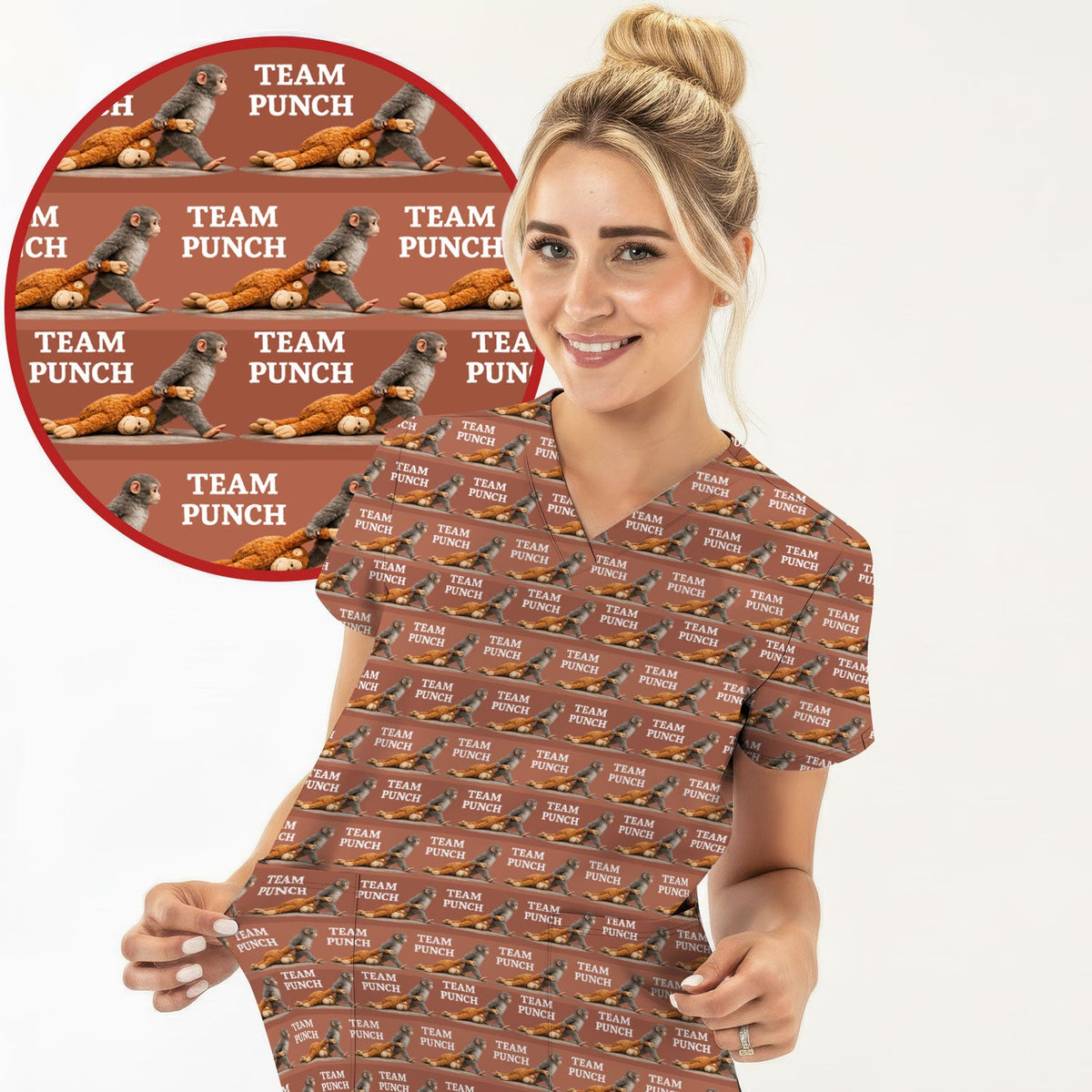 Team Punch Playful Monkey Nurse Scrub Top