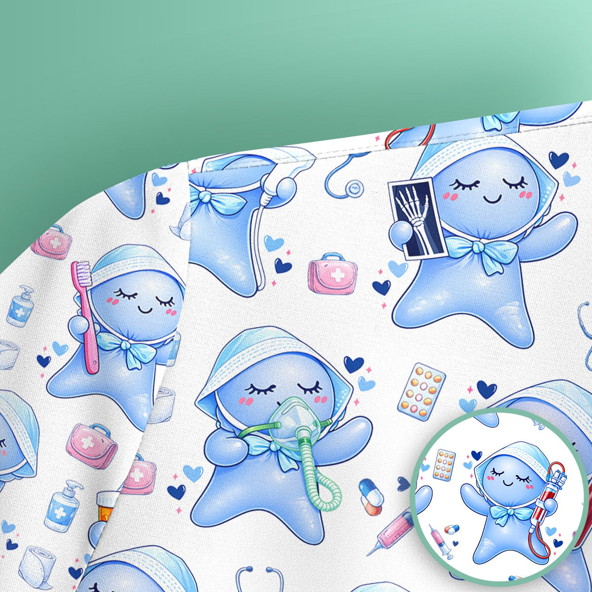 Dental Tooth Character Nurse Scrub Top