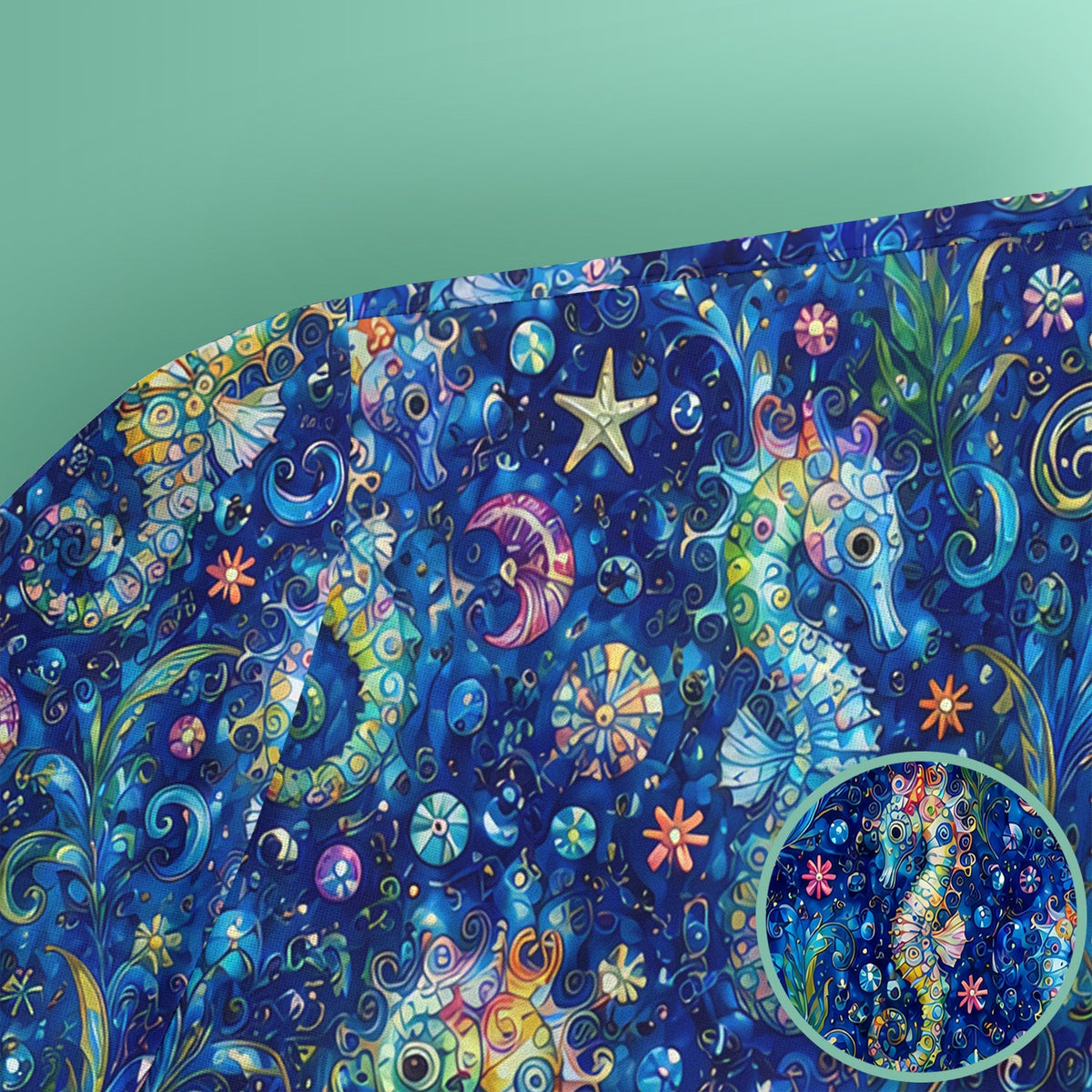 Vibrant Seahorse Ocean Swirl Nurse Scrub Top