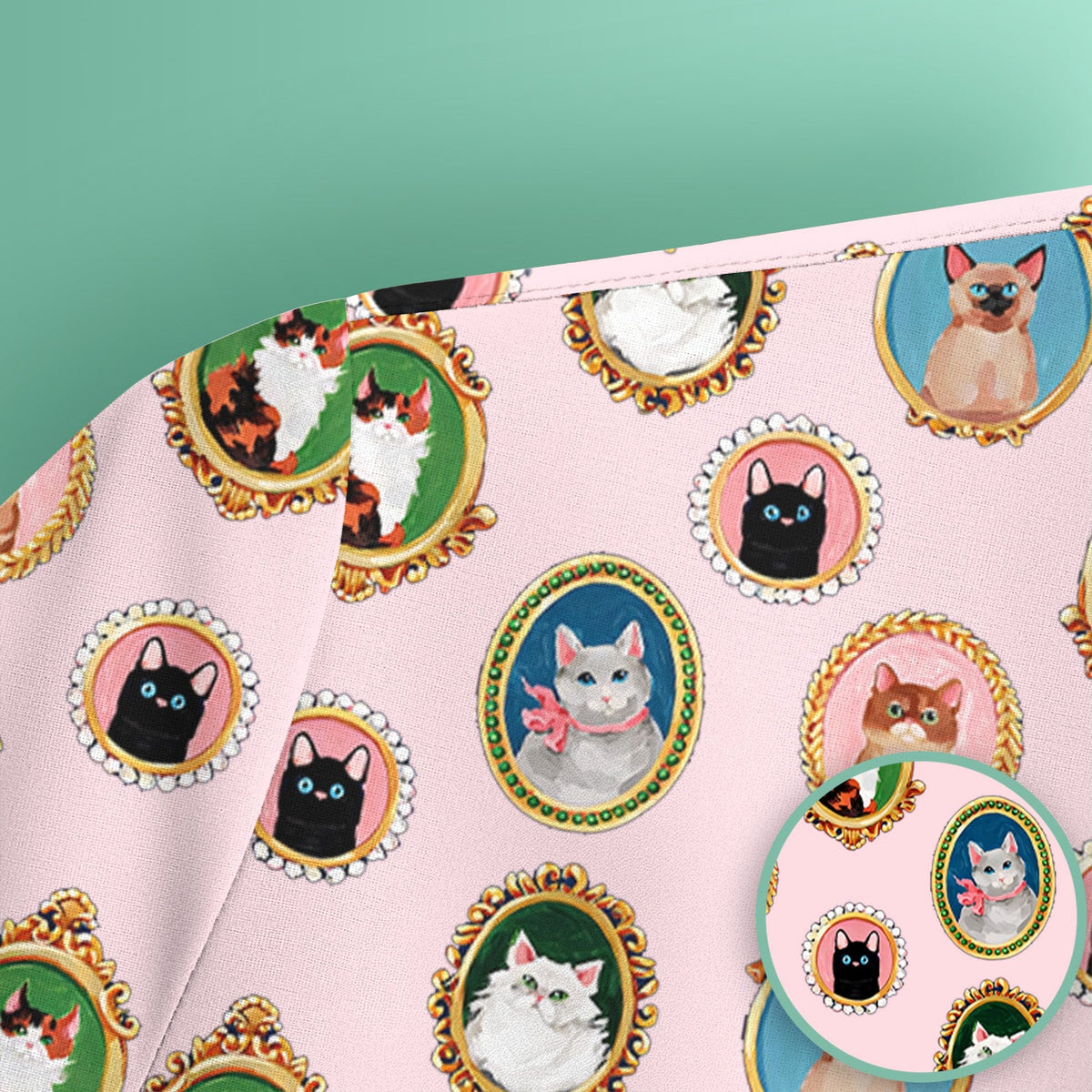 Vintage Cat Portrait Nurse Scrub Top