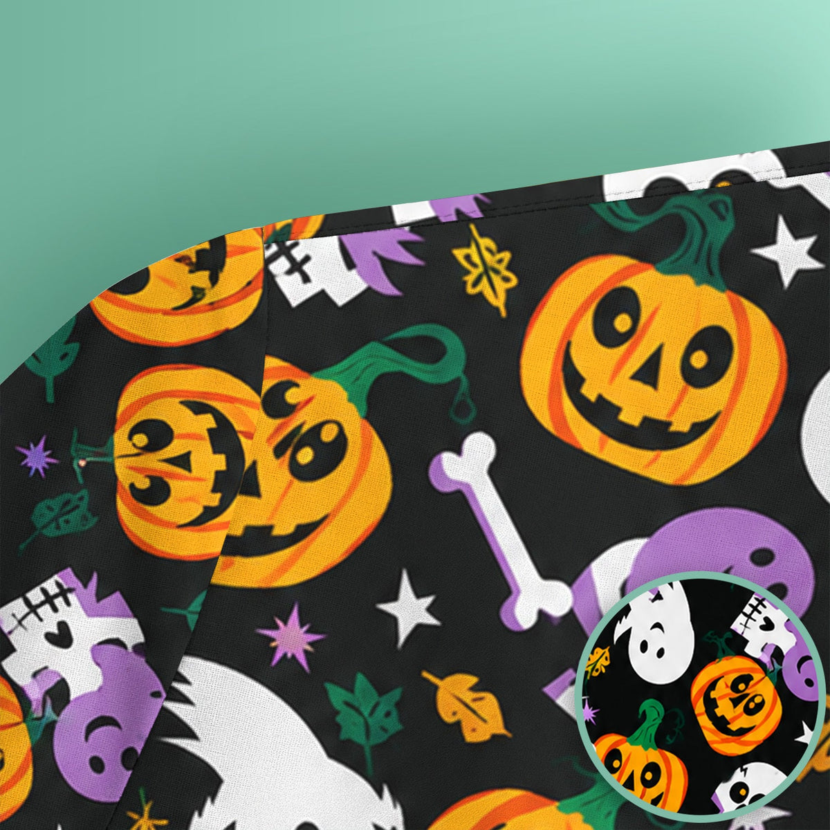 Spooky Pumpkin Ghost Print Nurse Scrub Top