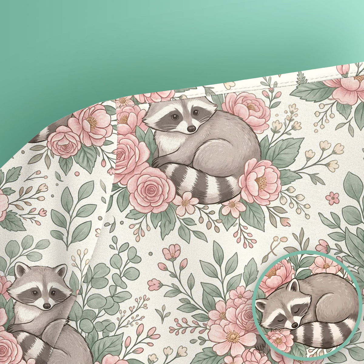 Sleeping Raccoon Rose Garden Nurse Scrub Top