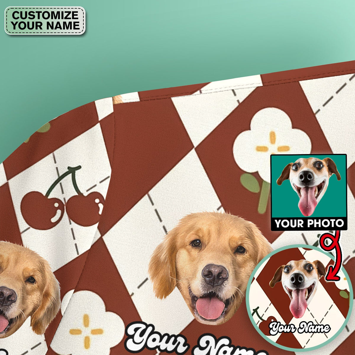 Dog Face Cherry Argyle Nurse Scrub Top