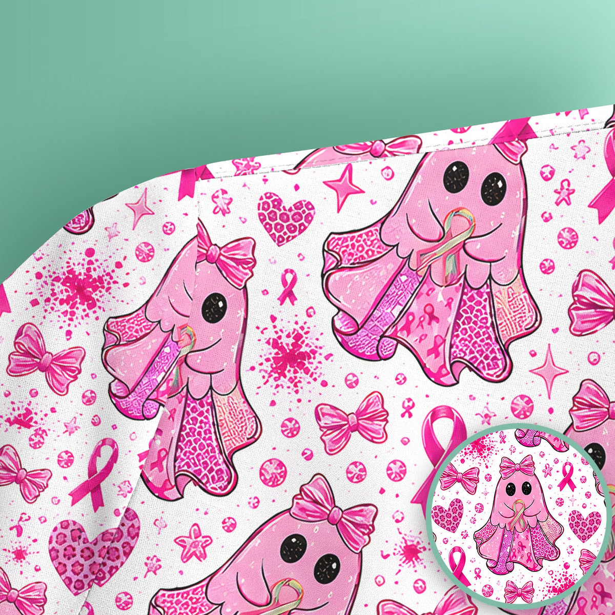 Breast Cancer Ribbon Ghost Princess Scrub Top, Comfortable Scrubs for Nurses