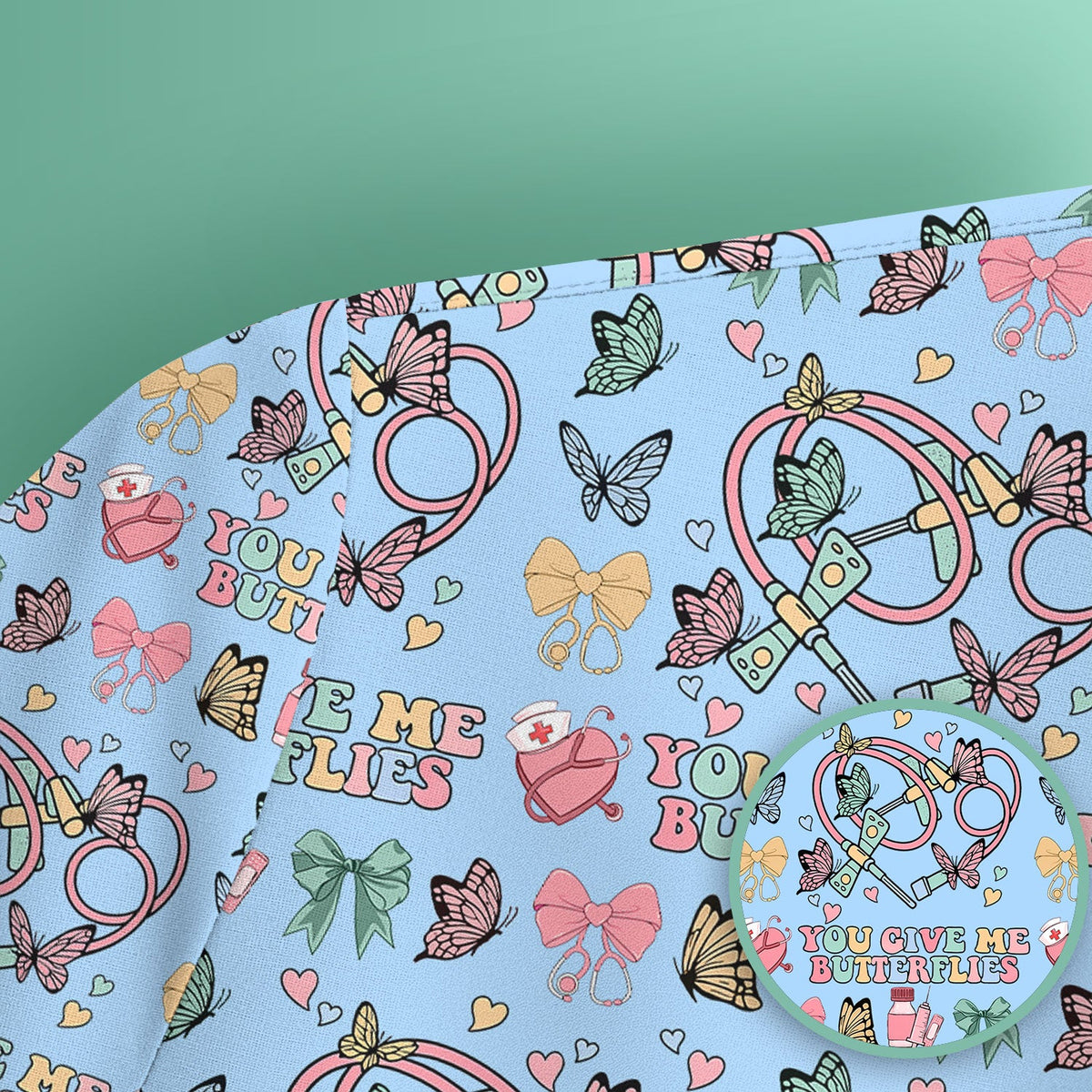 Butterfly Heart Nurse Scrub Top - Valentines Day Gift