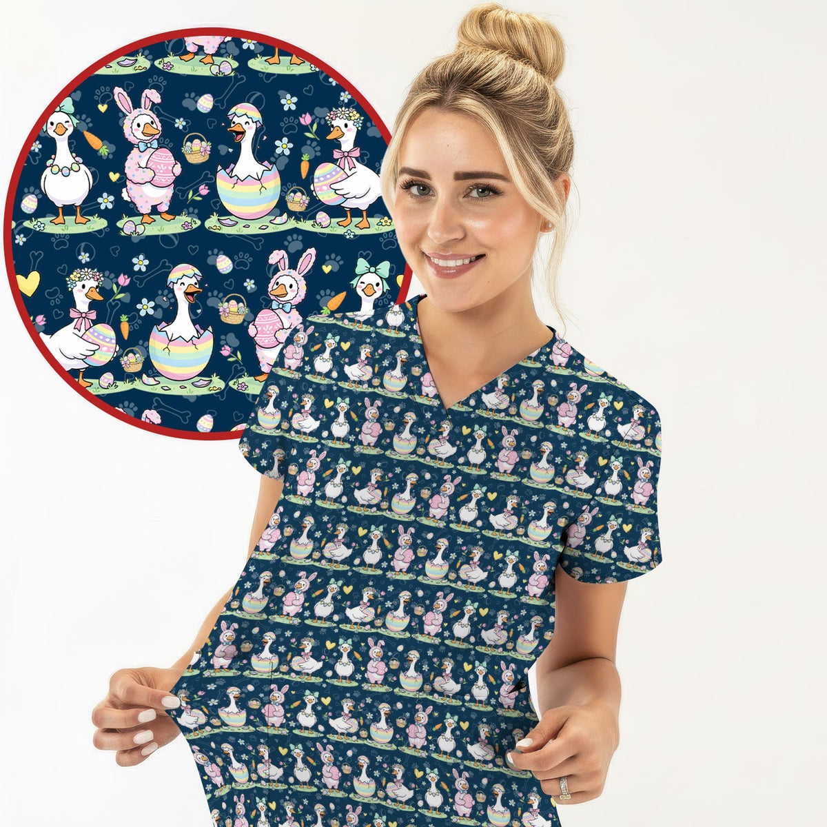Spring Easter Goose Bunny Nurse Scrub Set