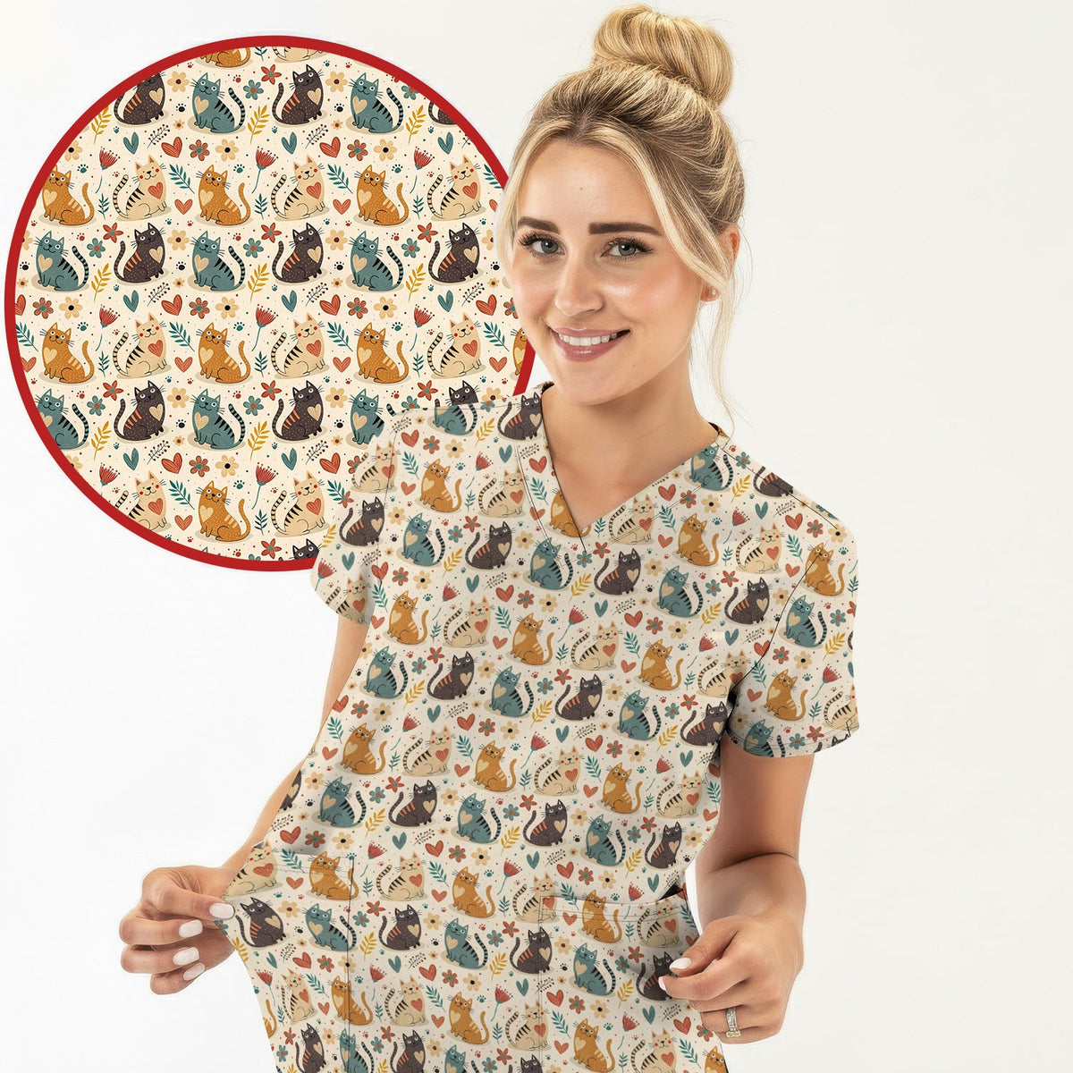 Kitty Floral Nurse Scrub Set