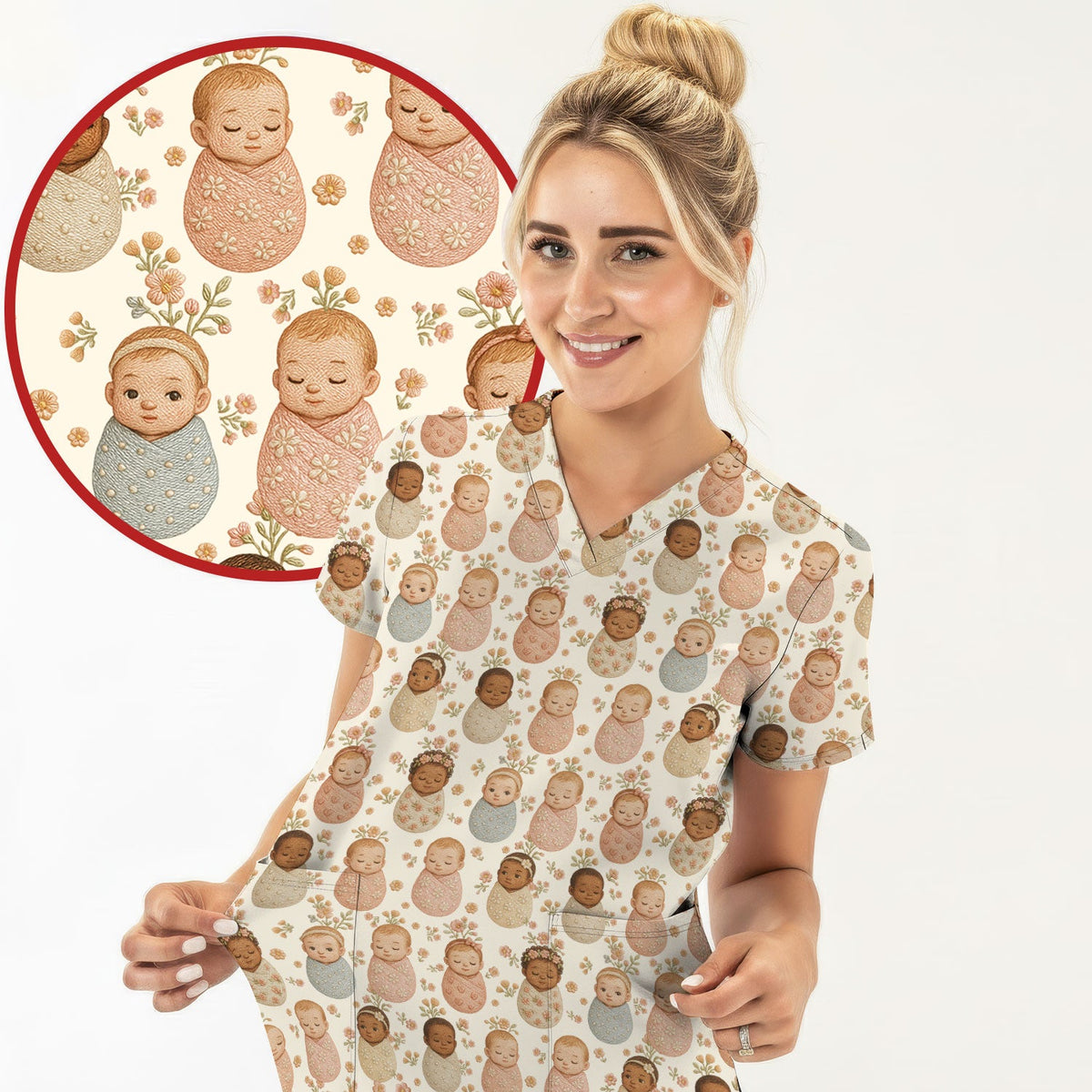 Sweet Newborn Baby Floral Nurse Scrub Top