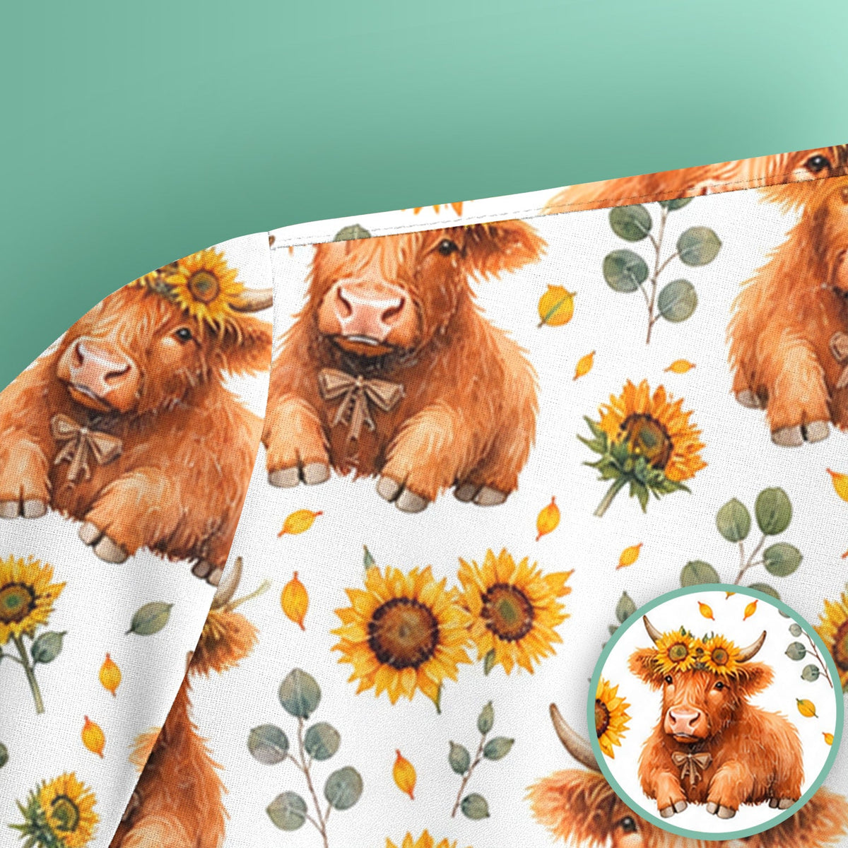 Rustic Highland Cow Floral Nurse Scrub Top