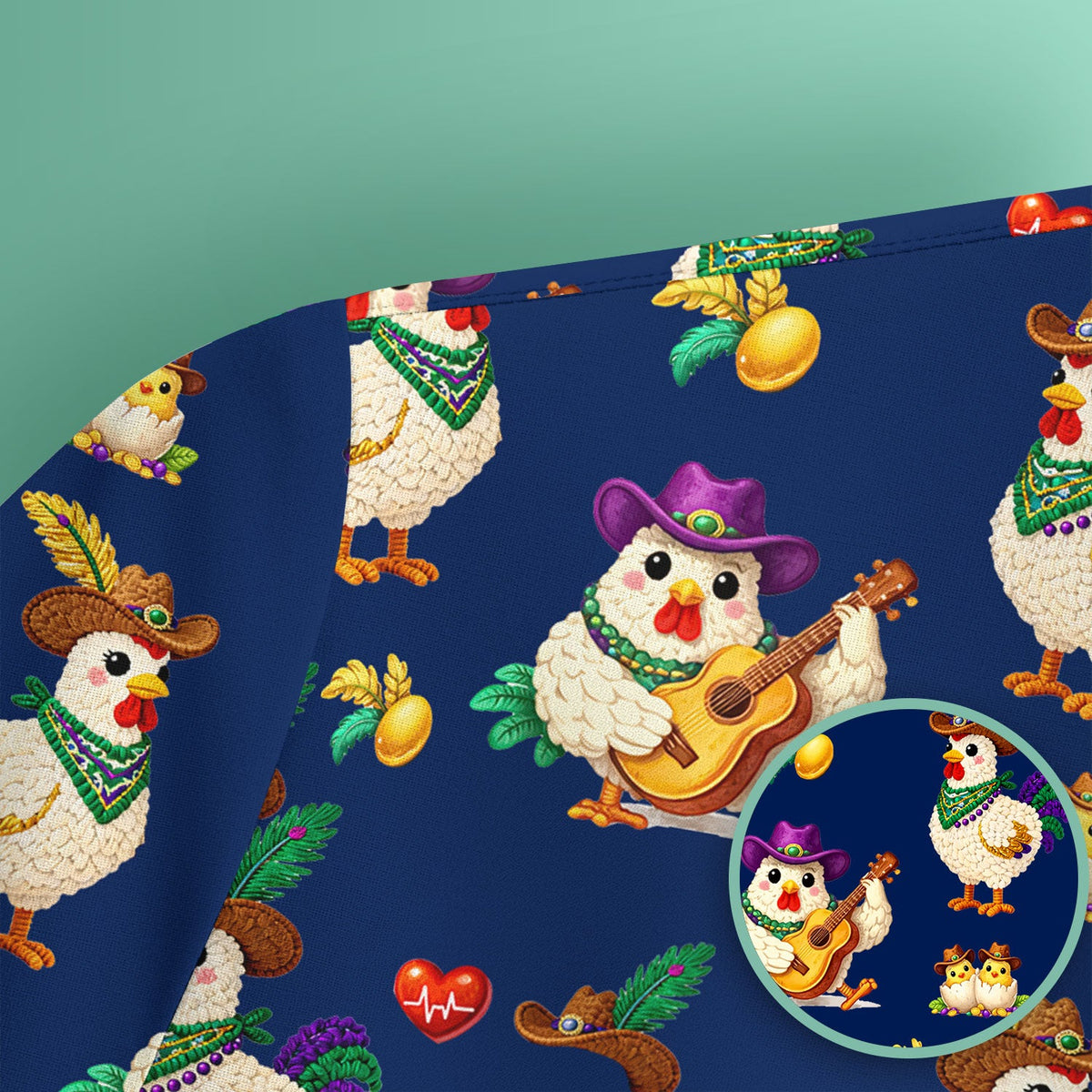 Mardi Gras Rooster Cowboy Nurse Scrub Top