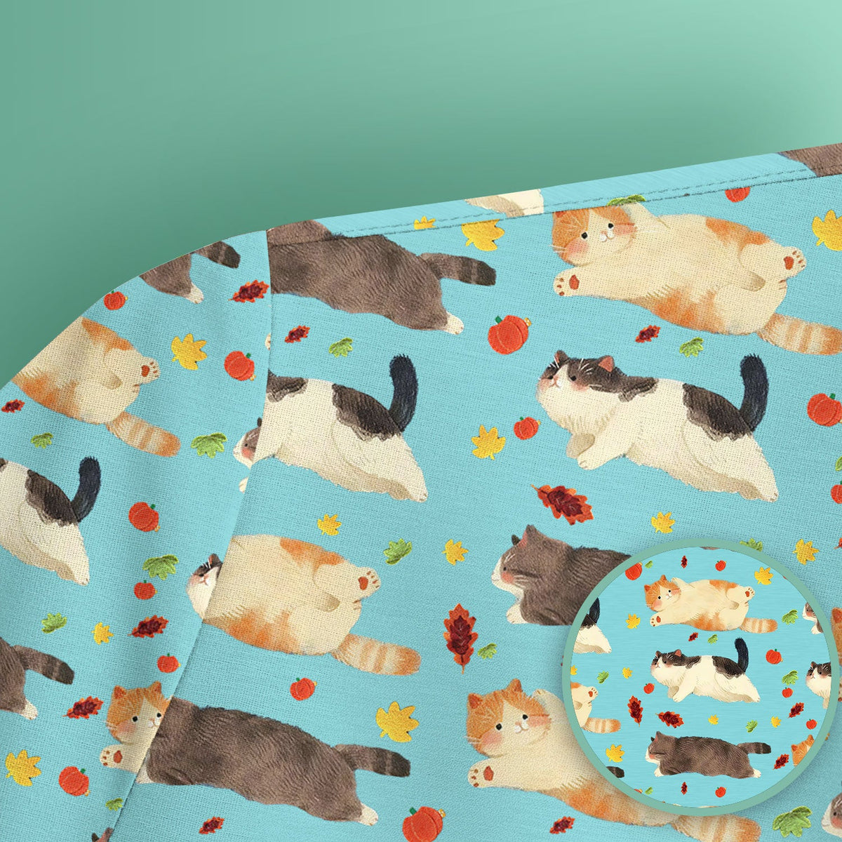 Chubby Cat Autumn Leaves Nurse Scrub Top