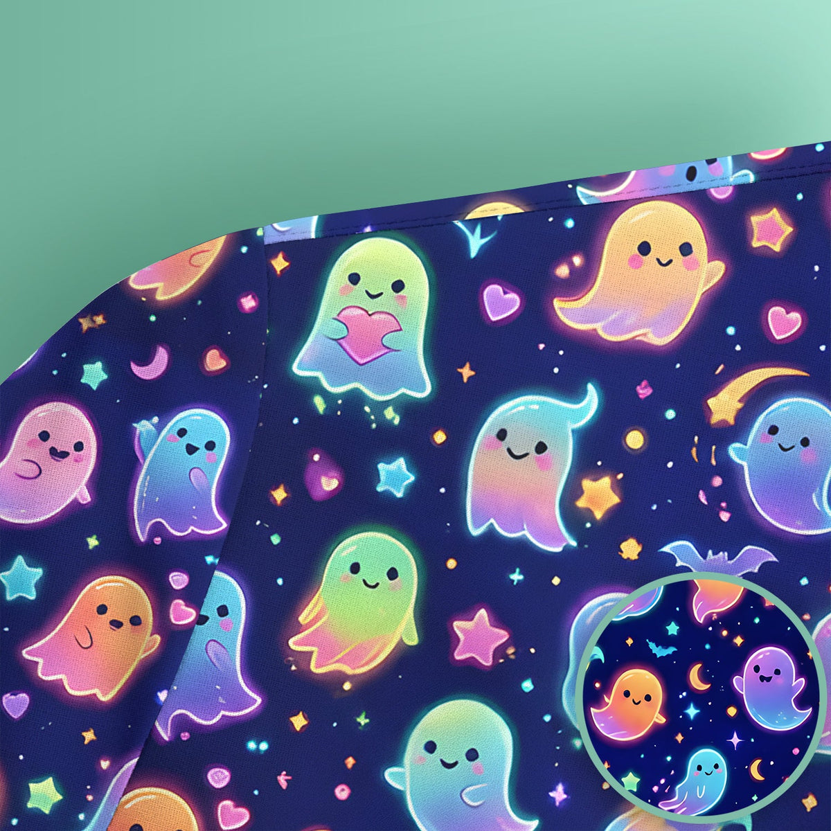 Neon Halloween Ghosts Nurse Scrub Top
