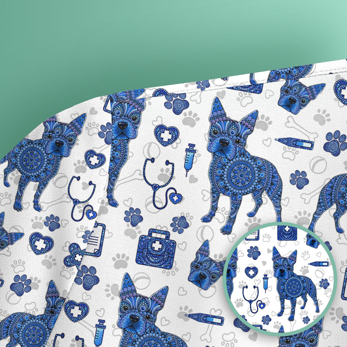 Blue Heeler Australian Cattle Dog Scrub Top, Australia Dot Art Pattern Shirt, Breathable Fabrics Nursing Uniform