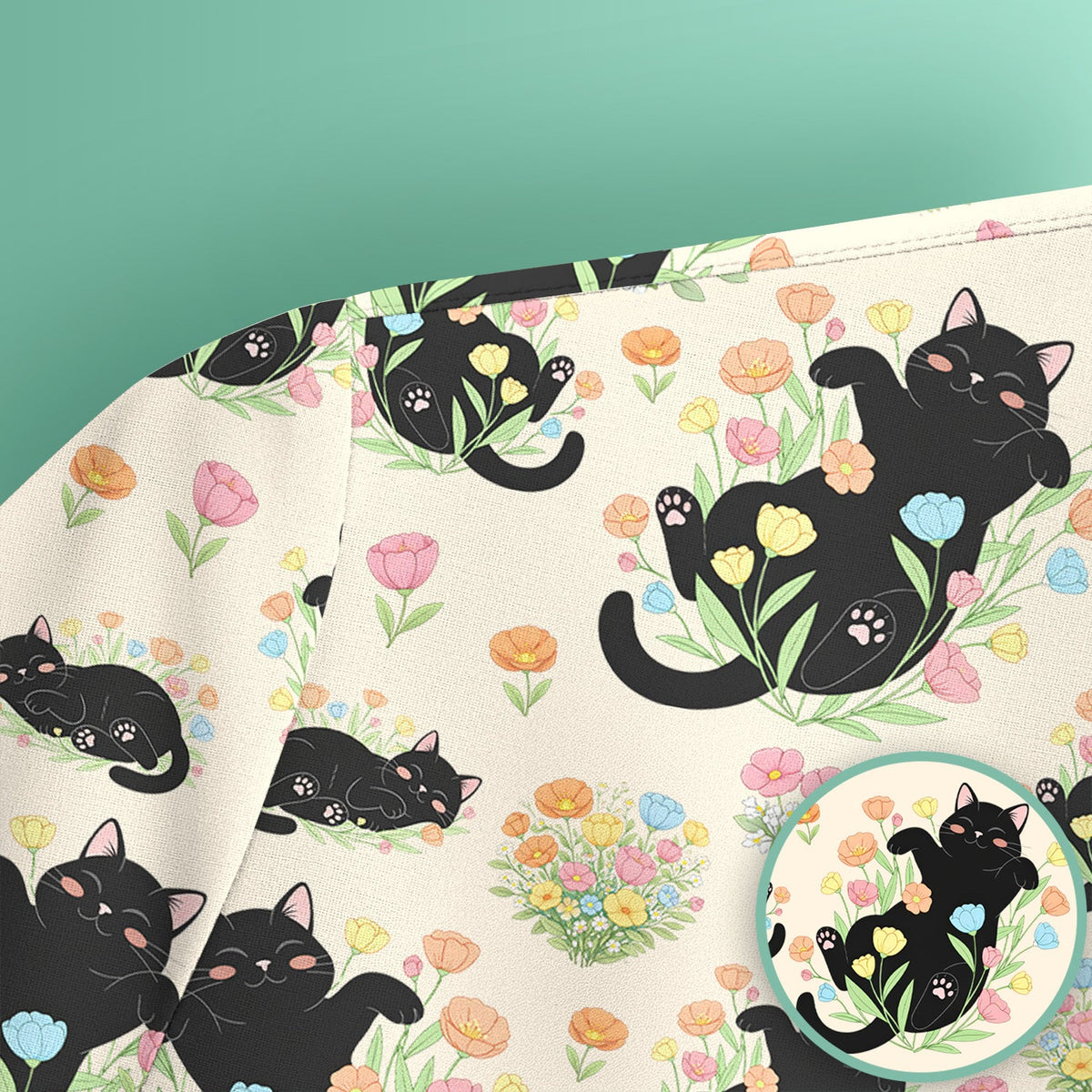 Cats Cute Poses Floral Nurse Scrub Top